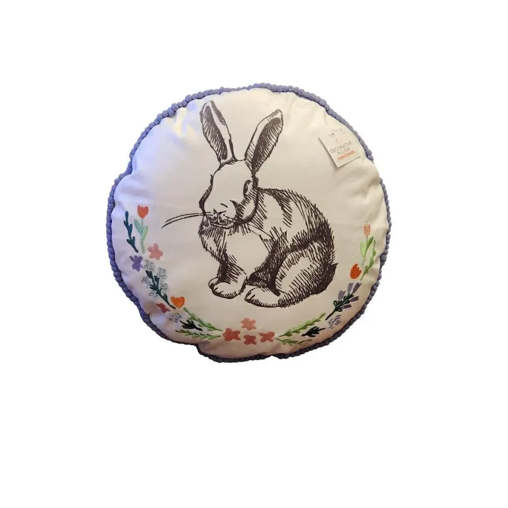 New! Gorgeous Spring Bunny Pillow! Shabby Chic Round